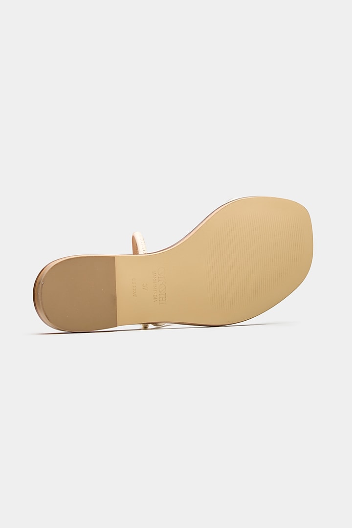 Nude Genuine Leather Metallic Embellished Flats by Oroh at Pernia's Pop Up Shop