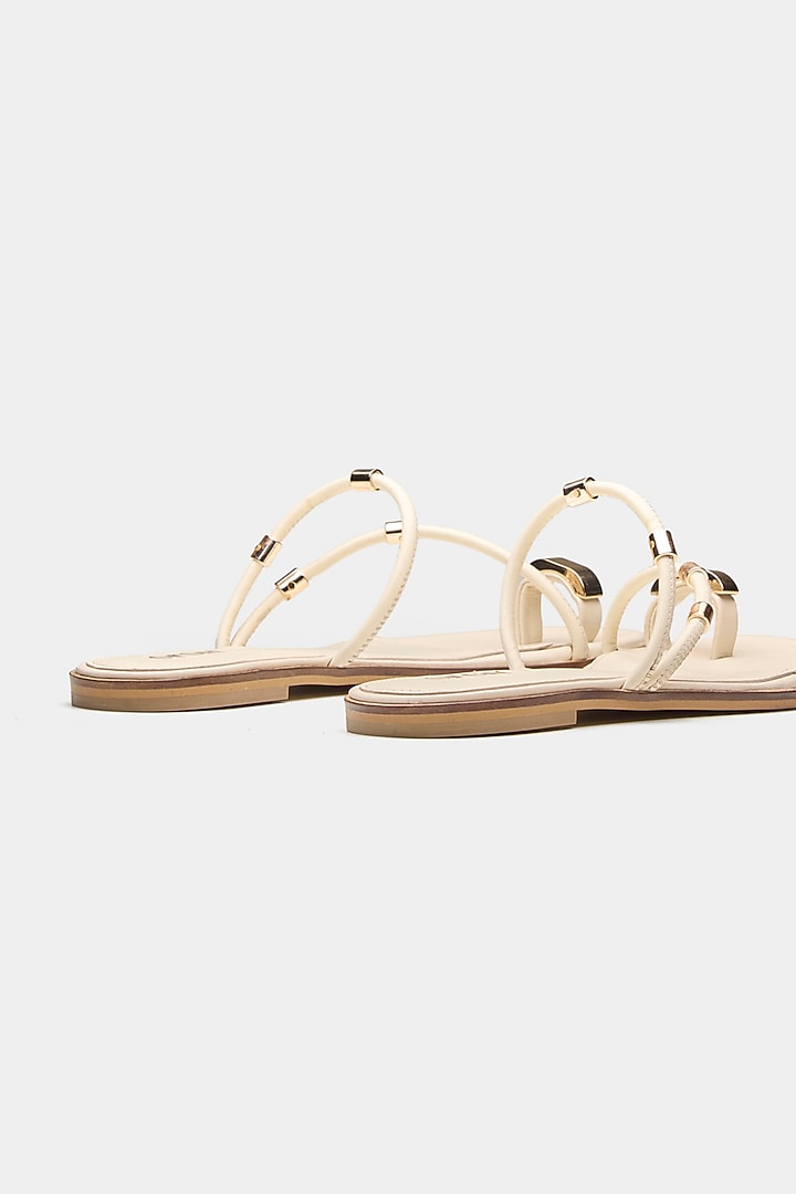 Nude Genuine Leather Metallic Embellished Flats by Oroh at Pernia's Pop Up Shop