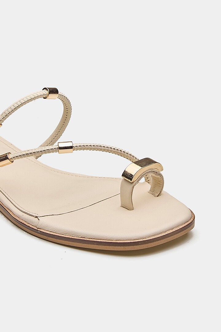 Nude Genuine Leather Metallic Embellished Flats by Oroh at Pernia's Pop Up Shop