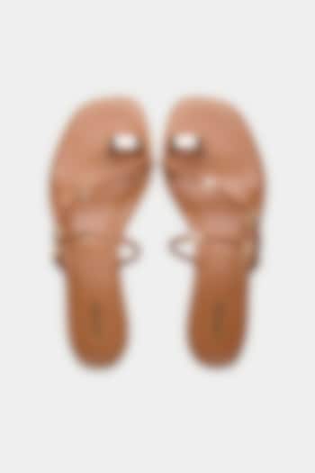 Tan Genuine Leather Metallic Embellished Flats by Oroh at Pernia's Pop Up Shop