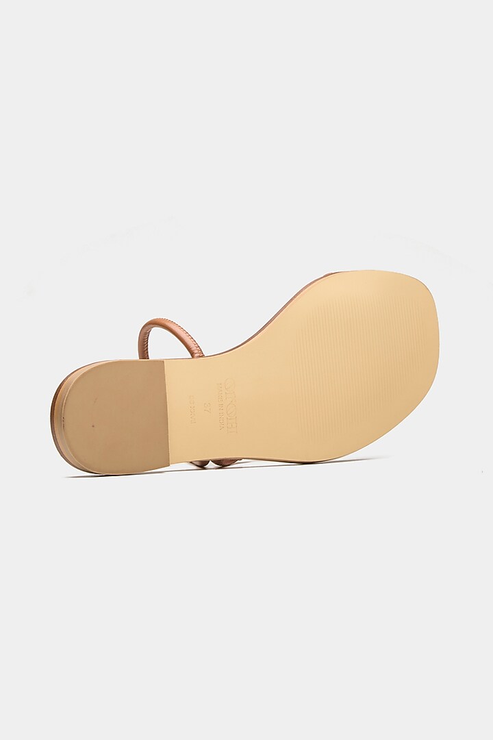 Tan Genuine Leather Metallic Embellished Flats by Oroh at Pernia's Pop Up Shop