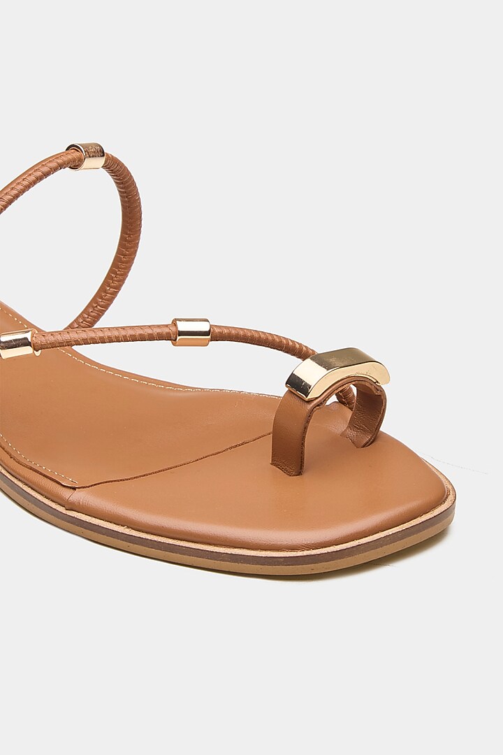 Tan Genuine Leather Metallic Embellished Flats by Oroh at Pernia's Pop Up Shop