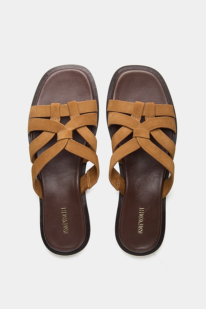Tan Genuine Leather Flats by Oroh at Pernia's Pop Up Shop