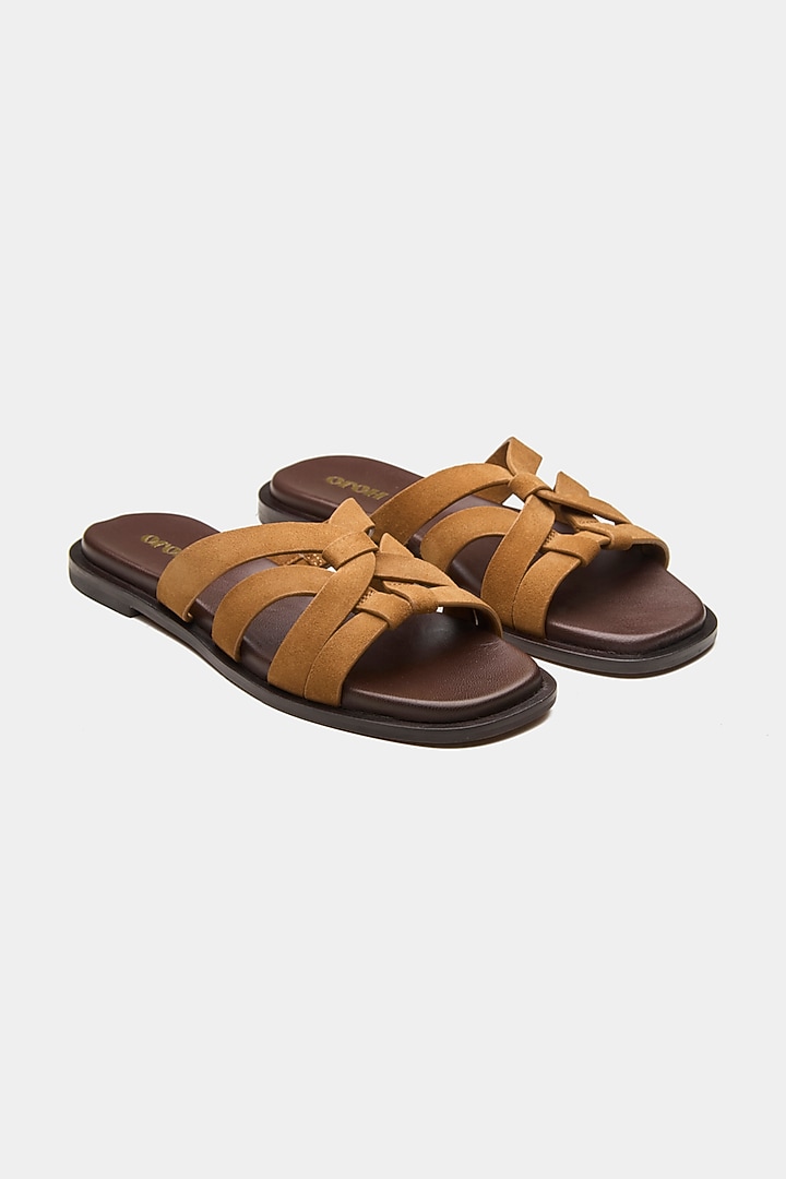 Tan Genuine Leather Flats by Oroh at Pernia's Pop Up Shop
