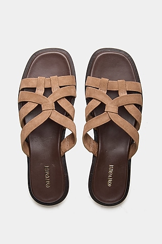 Nude Genuine Leather Strappy Flats by Oroh