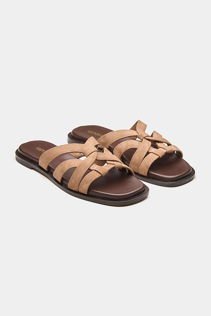 Nude Genuine Leather Strappy Flats by Oroh at Pernia's Pop Up Shop