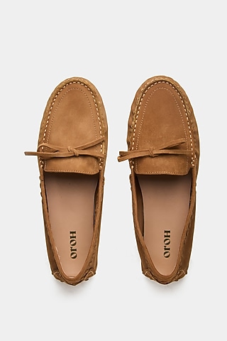 Tan Genuine Leather Loafers by Oroh