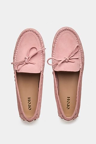 Pink Genuine Leather Loafers by Oroh