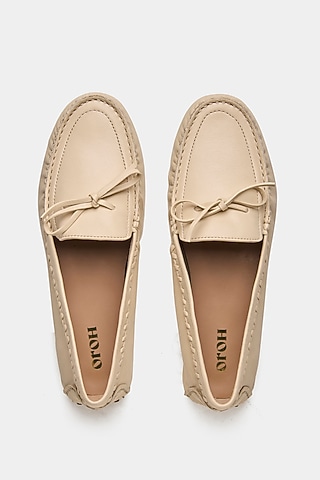 Off White Genuine Leather Loafers by Oroh