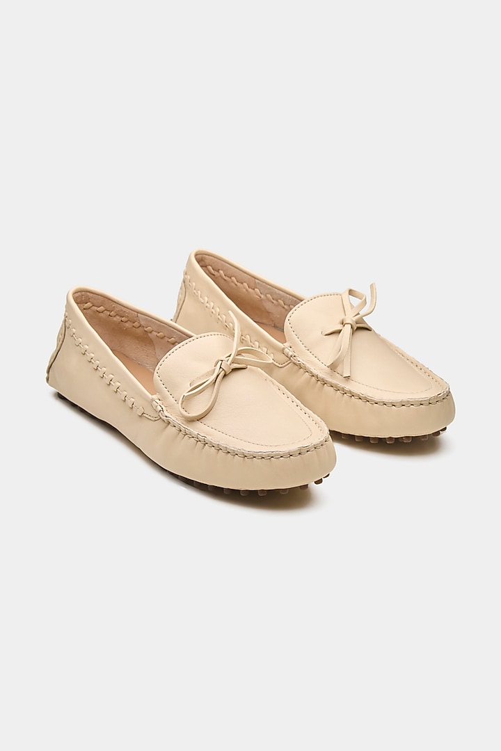 Off White Genuine Leather Loafers by Oroh at Pernia's Pop Up Shop