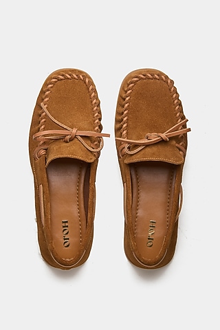 Tan Genuine Leather Loafers by Oroh