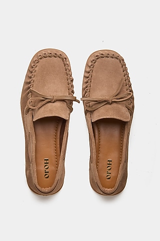 Brown Genuine Leather Loafers by Oroh