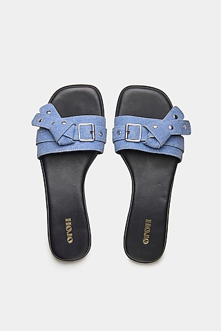 Blue Genuine Buckle Flats by Oroh