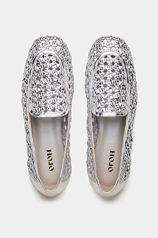 Silver Genuine Leather Ballerina Flats by Oroh