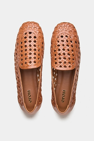 Tan Genuine Leather Ballerina Flats by Oroh