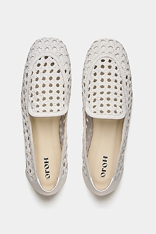 White Genuine Leather Ballerina Flats by Oroh
