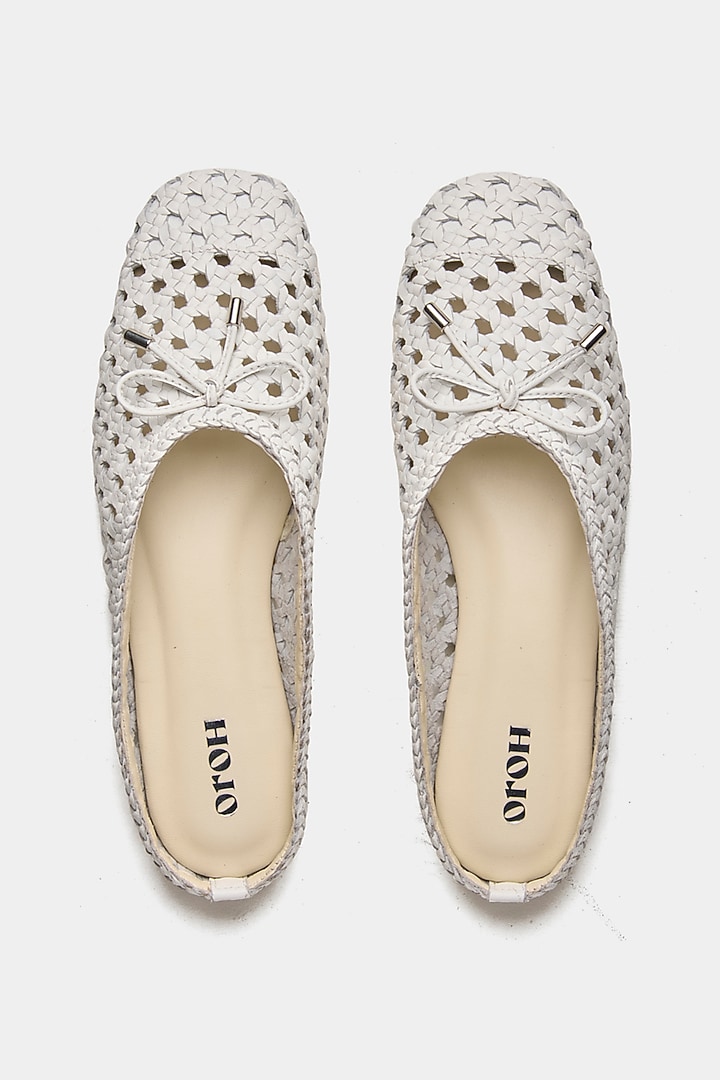 White Genuine Leather Hand-Woven Ballerina Flats by Oroh at Pernia's Pop Up Shop