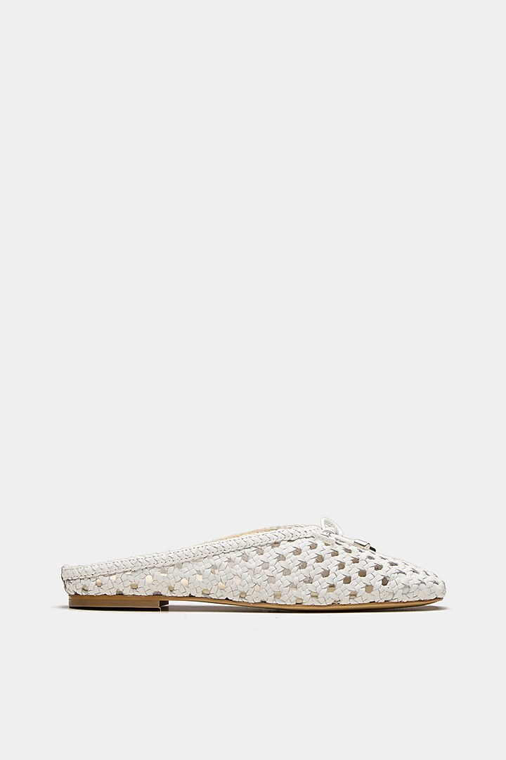 White Genuine Leather Hand-Woven Ballerina Flats by Oroh at Pernia's Pop Up Shop
