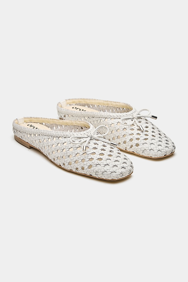 White Genuine Leather Hand-Woven Ballerina Flats by Oroh at Pernia's Pop Up Shop
