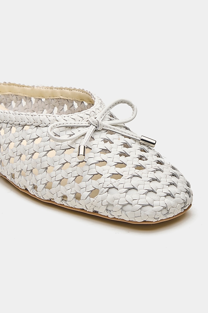 White Genuine Leather Hand-Woven Ballerina Flats by Oroh at Pernia's Pop Up Shop
