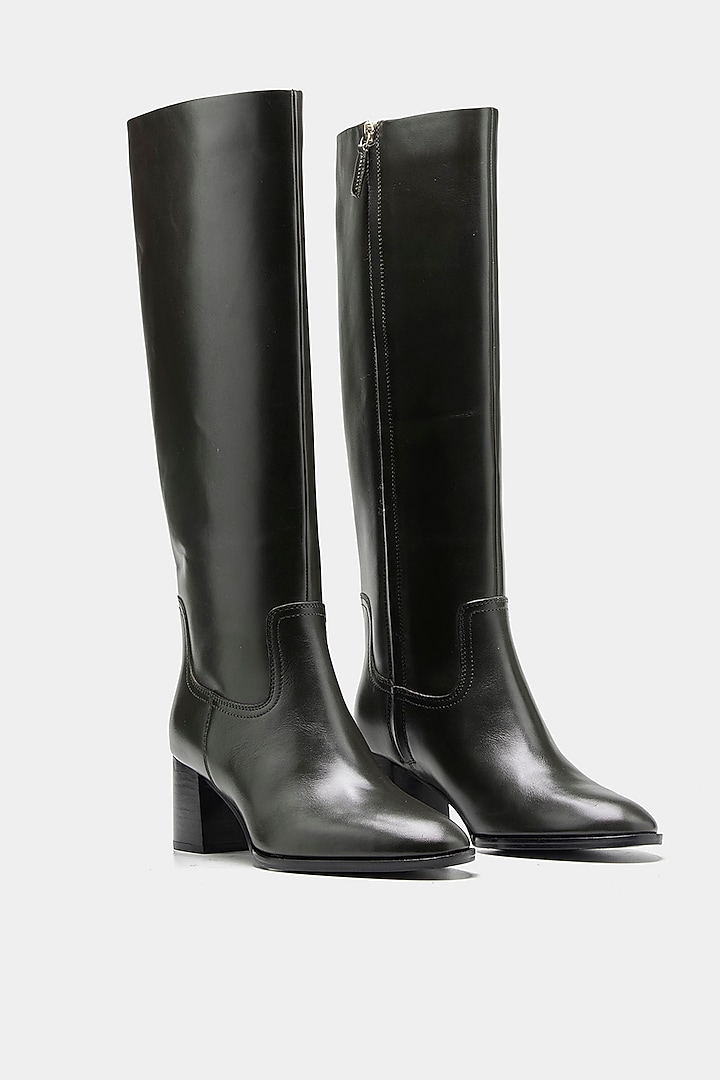 Black Genuine Leather Long Boots by Oroh at Pernia's Pop Up Shop