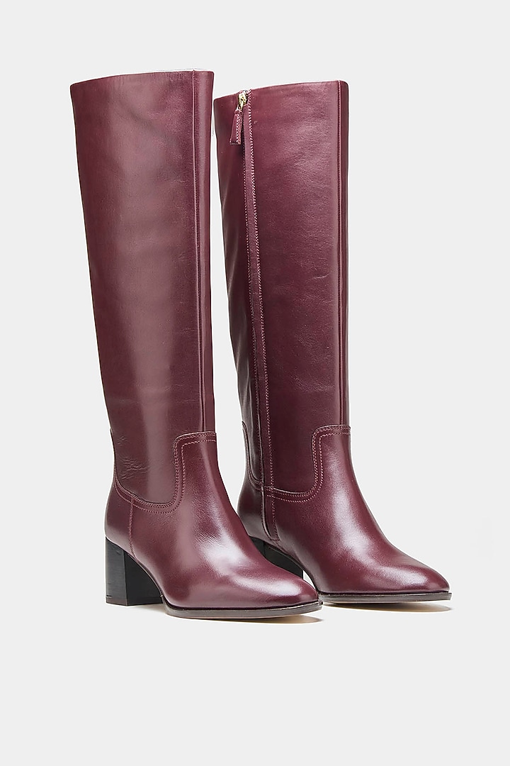 Maroon Genuine Leather Long Boots by Oroh at Pernia's Pop Up Shop