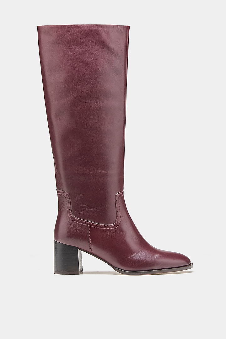 Maroon Genuine Leather Long Boots by Oroh at Pernia's Pop Up Shop