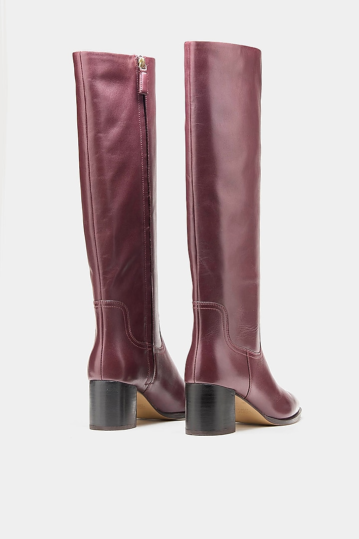 Maroon Genuine Leather Long Boots by Oroh at Pernia's Pop Up Shop