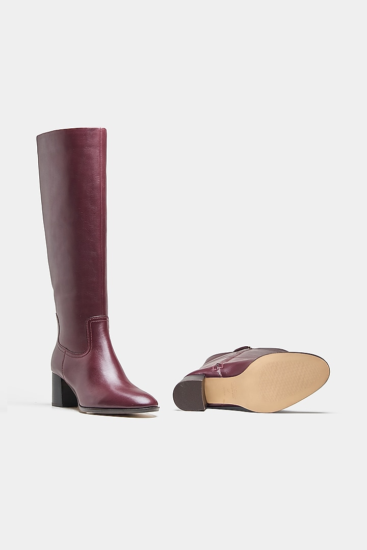 Maroon Genuine Leather Long Boots by Oroh at Pernia's Pop Up Shop