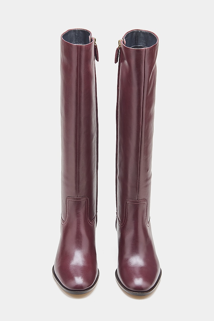 Maroon Genuine Leather Long Boots by Oroh at Pernia's Pop Up Shop