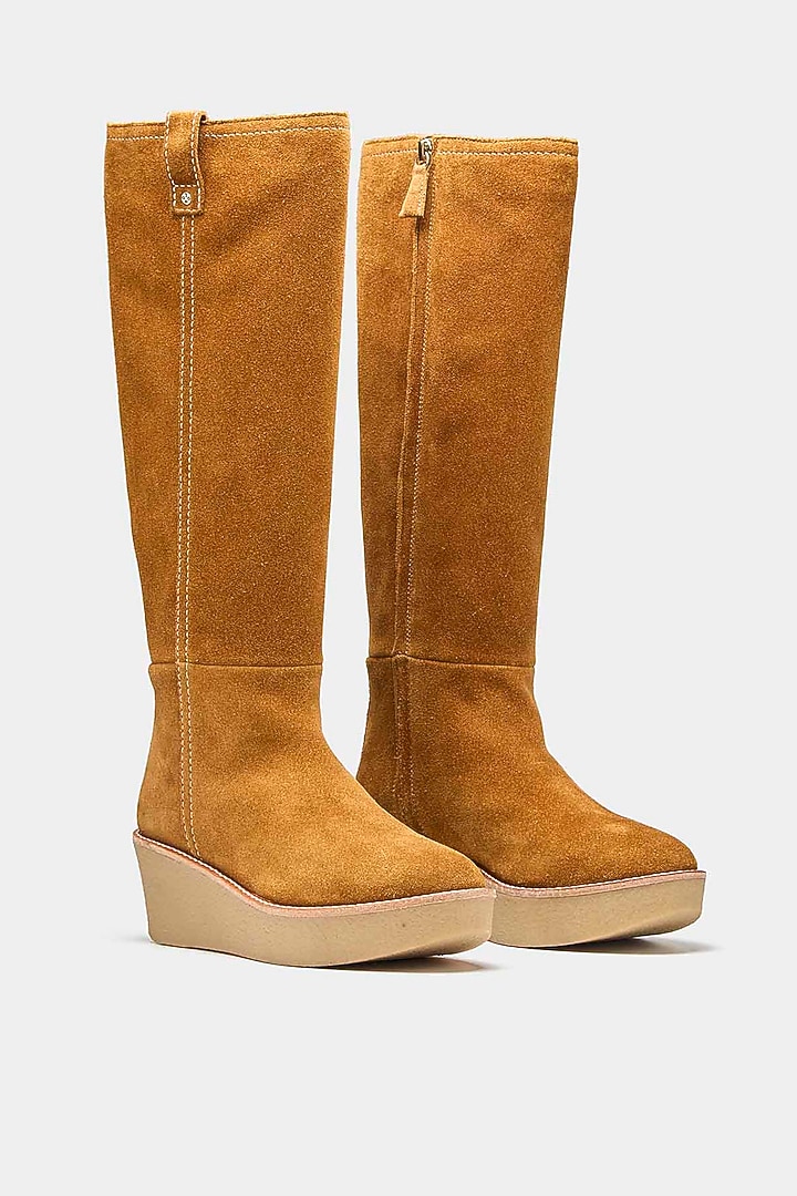 Tan Genuine Leather Long Boots by Oroh at Pernia's Pop Up Shop