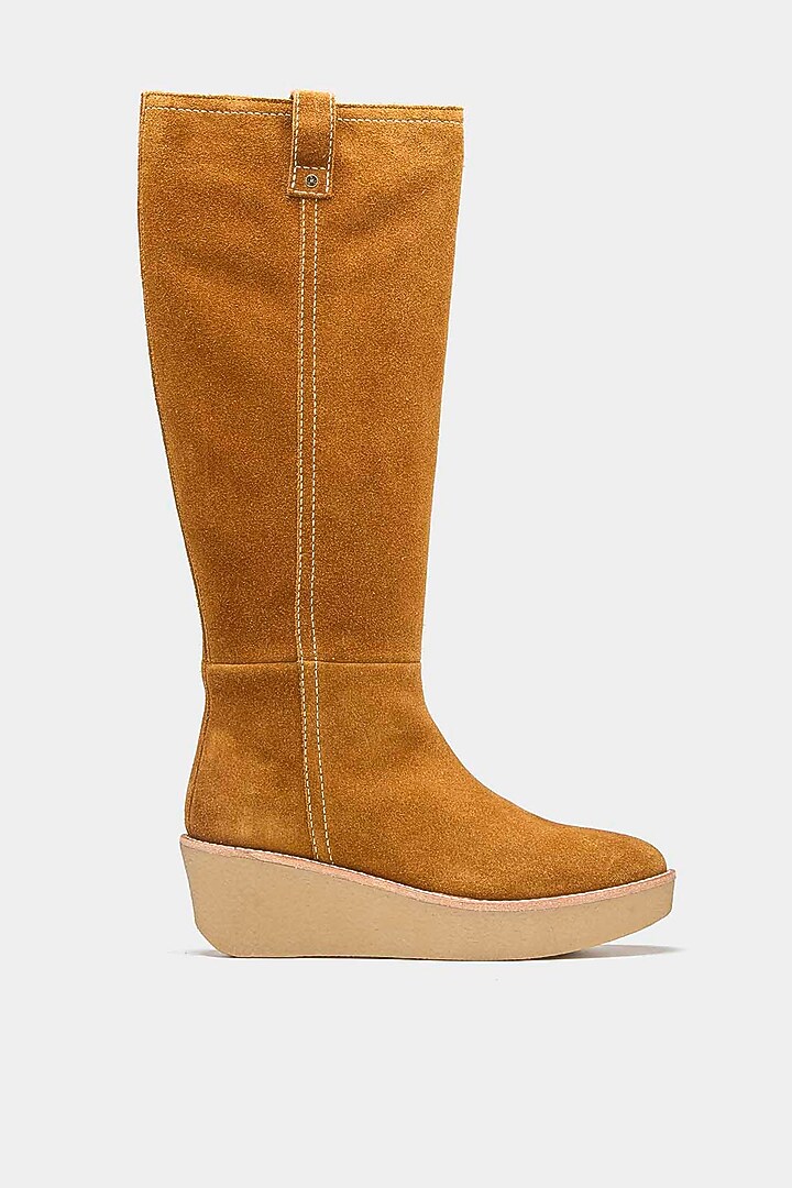 Tan Genuine Leather Long Boots by Oroh at Pernia's Pop Up Shop