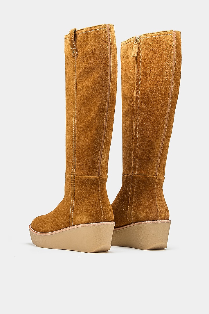 Tan Genuine Leather Long Boots by Oroh at Pernia's Pop Up Shop
