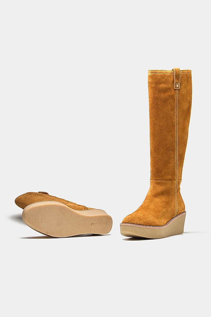 Tan Genuine Leather Long Boots by Oroh at Pernia's Pop Up Shop