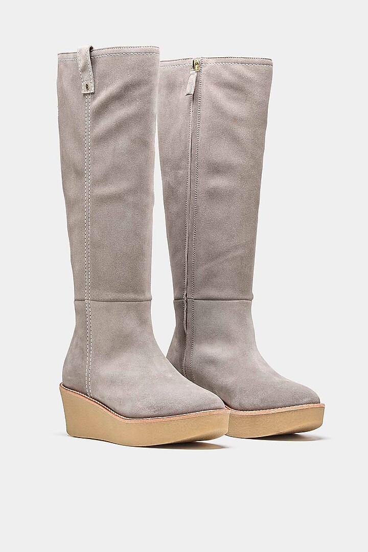Grey Genuine Leather Long Boots by Oroh at Pernia's Pop Up Shop