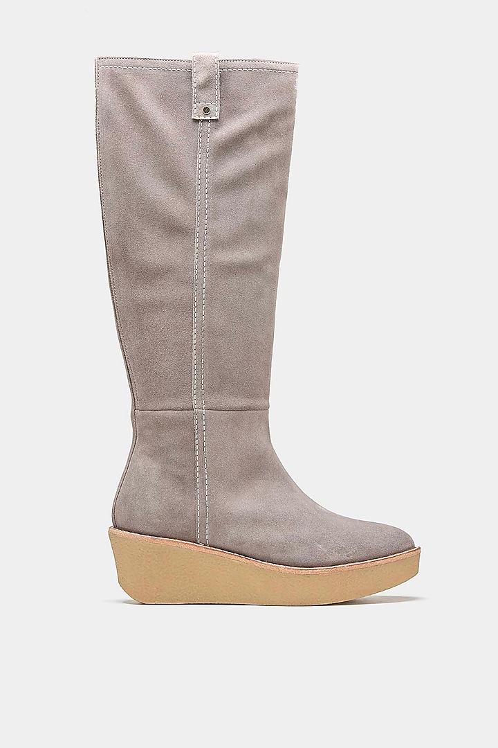 Grey Genuine Leather Long Boots by Oroh at Pernia's Pop Up Shop