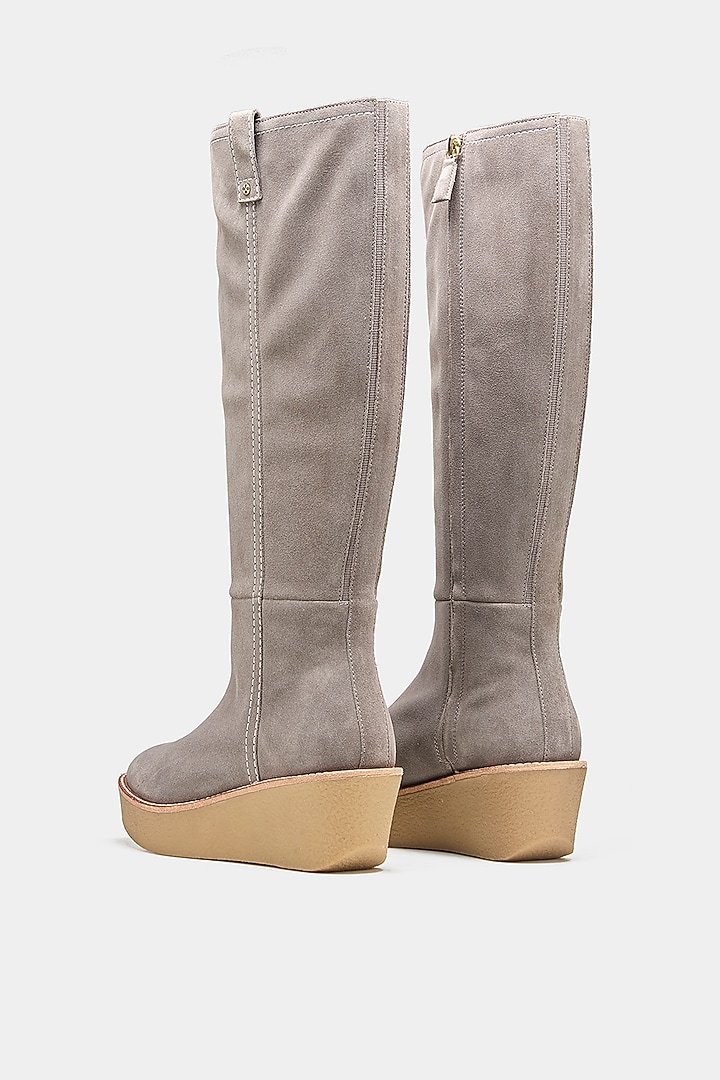Grey Genuine Leather Long Boots by Oroh at Pernia's Pop Up Shop