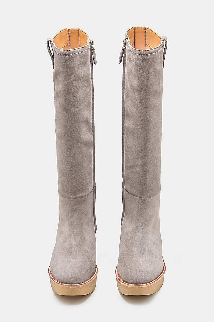 Grey Genuine Leather Long Boots by Oroh at Pernia's Pop Up Shop