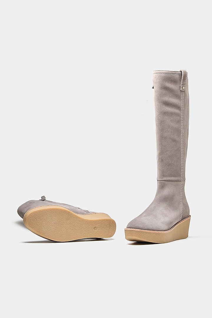 Grey Genuine Leather Long Boots by Oroh at Pernia's Pop Up Shop