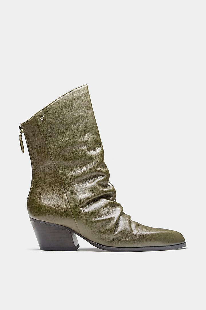 Green Genuine Leather Ankle Boots by Oroh at Pernia's Pop Up Shop