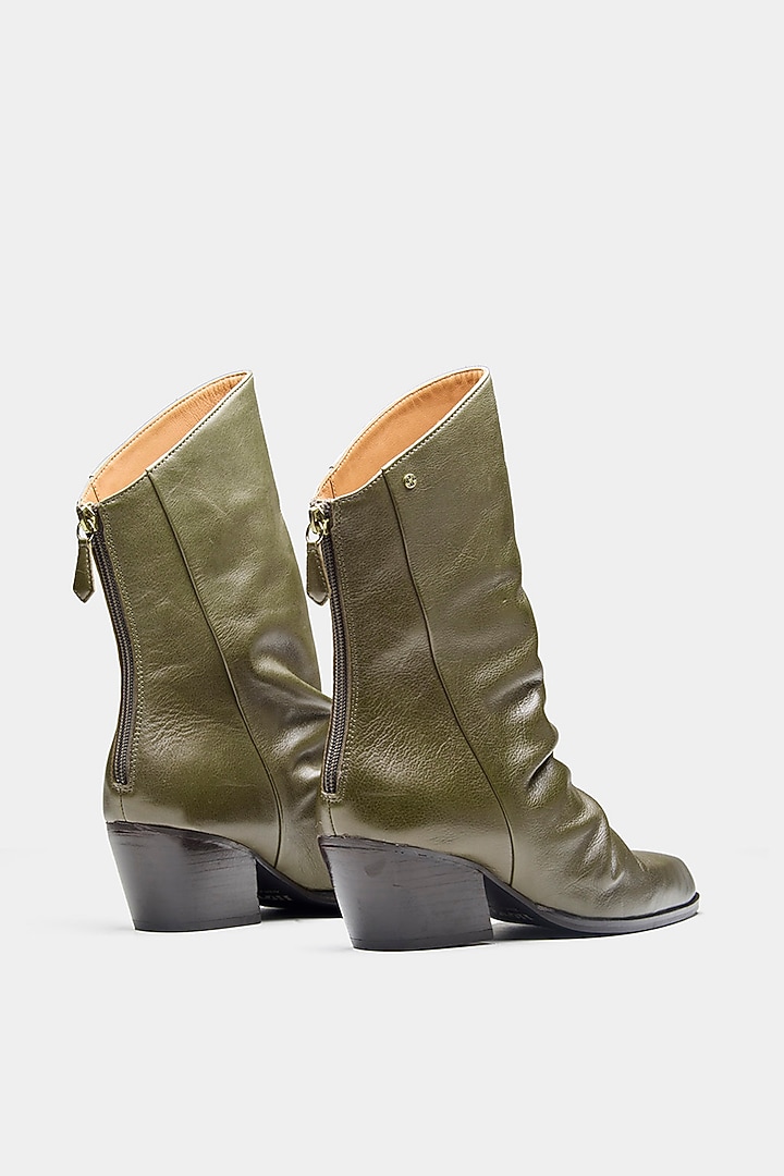 Green Genuine Leather Ankle Boots by Oroh at Pernia's Pop Up Shop