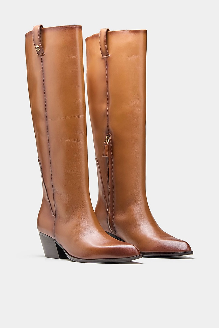 Tan Genuine Leather Long Boots by Oroh at Pernia's Pop Up Shop