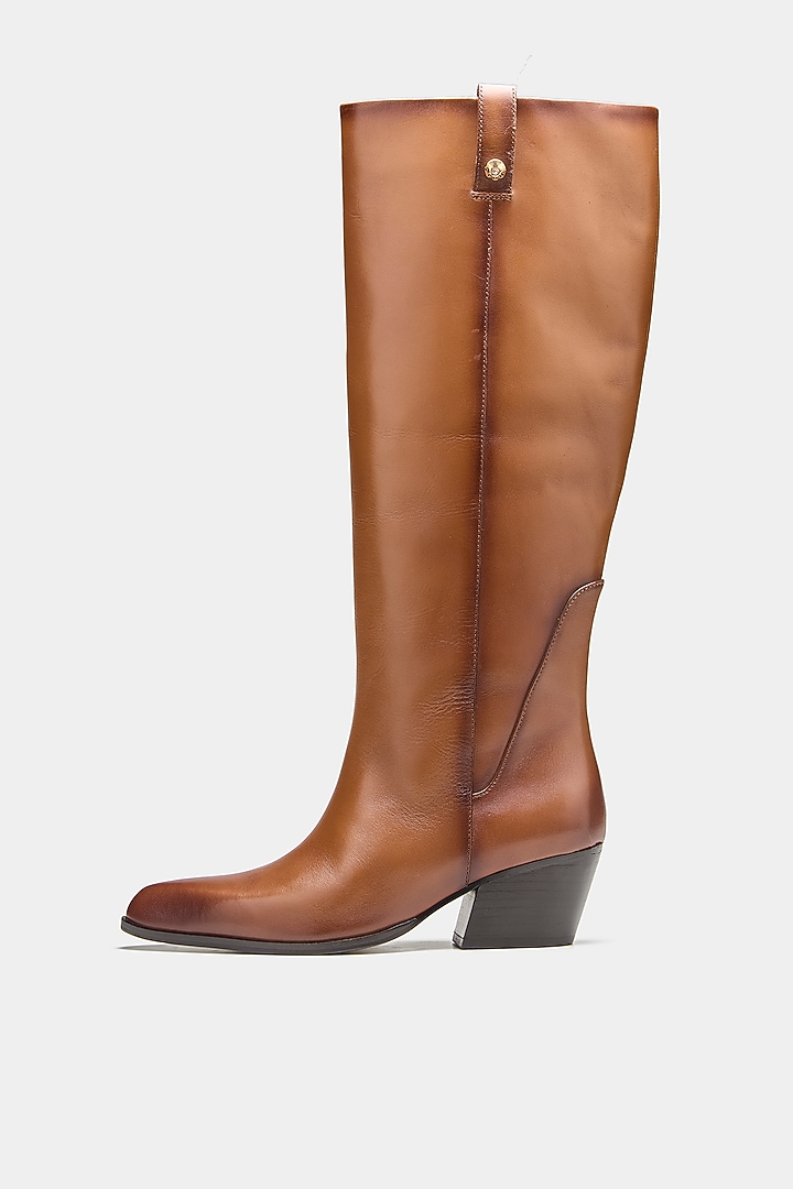 Tan Genuine Leather Long Boots by Oroh at Pernia's Pop Up Shop