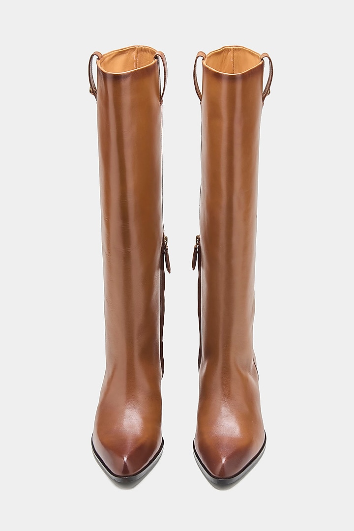 Tan Genuine Leather Long Boots by Oroh at Pernia's Pop Up Shop