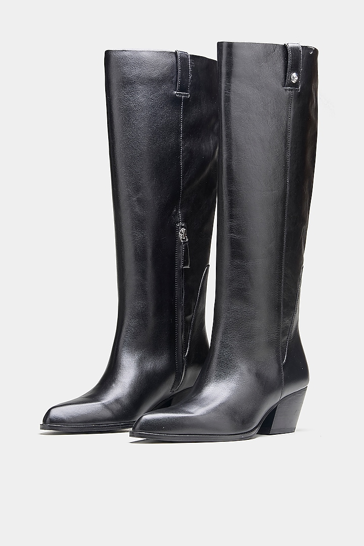 Black Genuine Leather Long Boots by Oroh at Pernia's Pop Up Shop