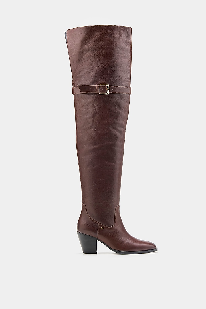 Brown Genuine Leather Knee-High Boots by Oroh at Pernia's Pop Up Shop