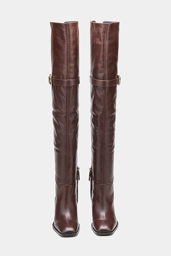 Brown Genuine Leather Knee-High Boots by Oroh at Pernia's Pop Up Shop