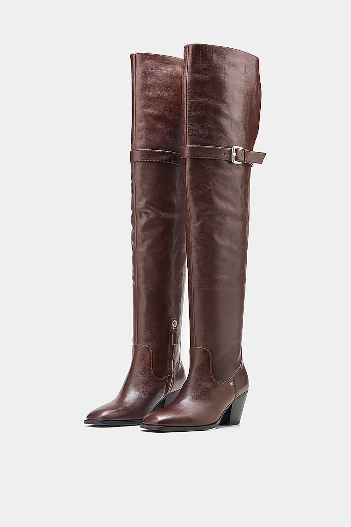 Brown Genuine Leather Knee-High Boots by Oroh at Pernia's Pop Up Shop