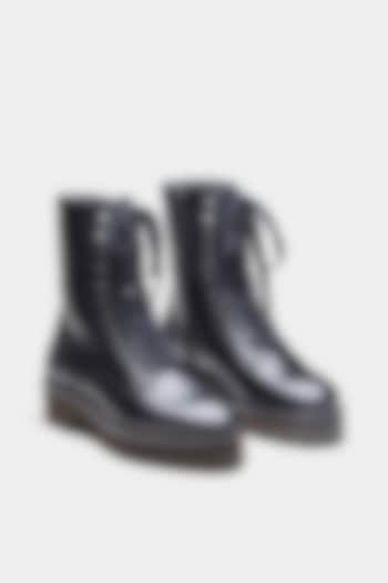 Black Genuine Leather Biker Ankle Boots by Oroh at Pernia's Pop Up Shop