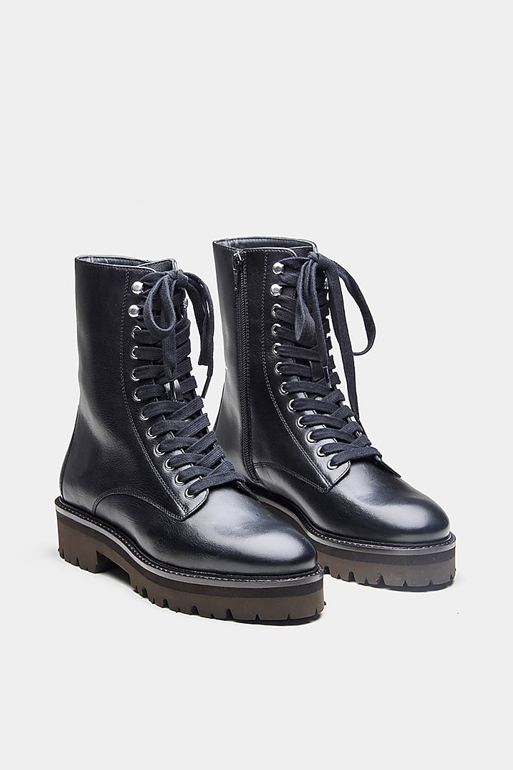 Black Genuine Leather Biker Ankle Boots by Oroh at Pernia's Pop Up Shop